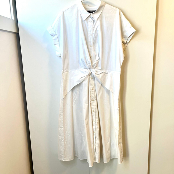 Lauren Ralph Lauren White Twist-Front Cotton Shirtdress Size 18 - Picture 7 of 15